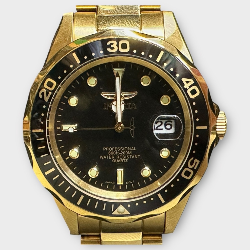 Invicta Watch Gold Tone Mens‎ 40mm Black Dial Date 200M Stainless 8936 Boxed - Picture 5 of 16